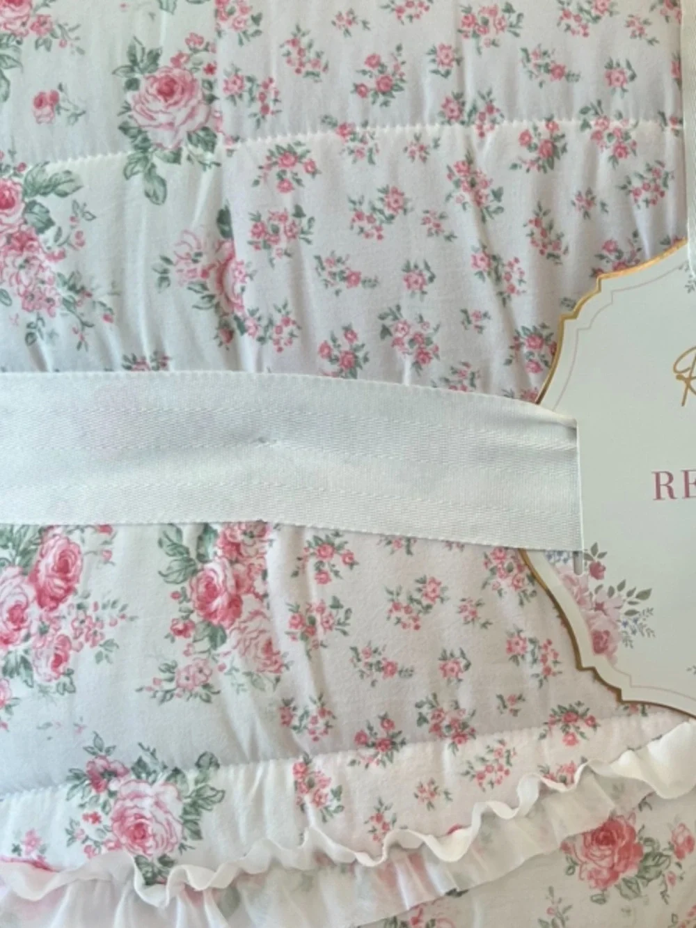 Rosalie Garden Pink, White and Green Floral Queen Reversible Quilt 90”x90”